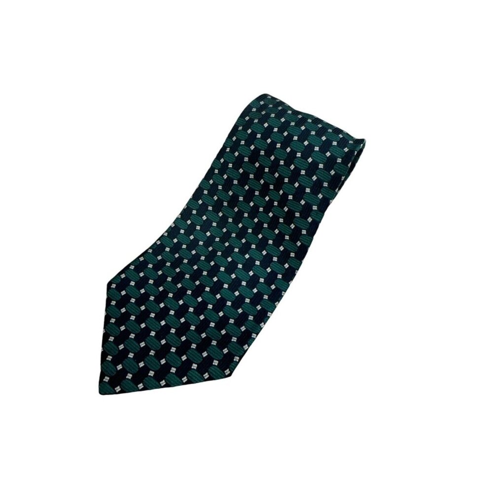 Aquascutum of London 100% Silk Neck Tie Geometric Pattern Silk Blue Green
